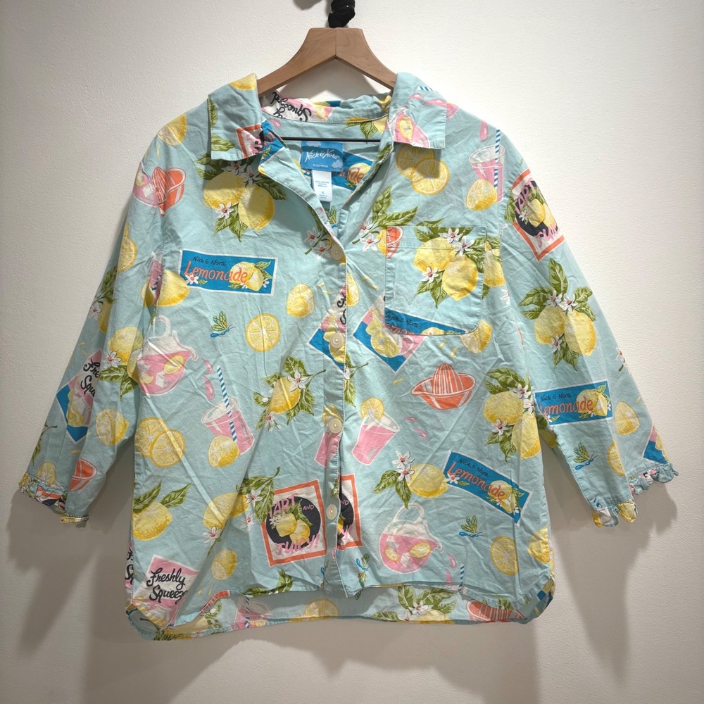 Nick & Nora Womens XL Lemonade Print Sleepwear Pajama Top Sleep‎ Shirt